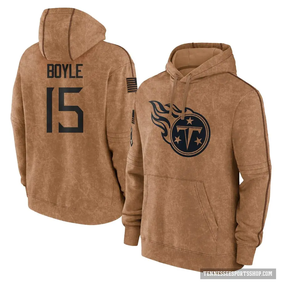 Men's ＃15 Tim Boyle Tennessee Titans Brown 2023 Salute To Service Club Pullover Hoodie