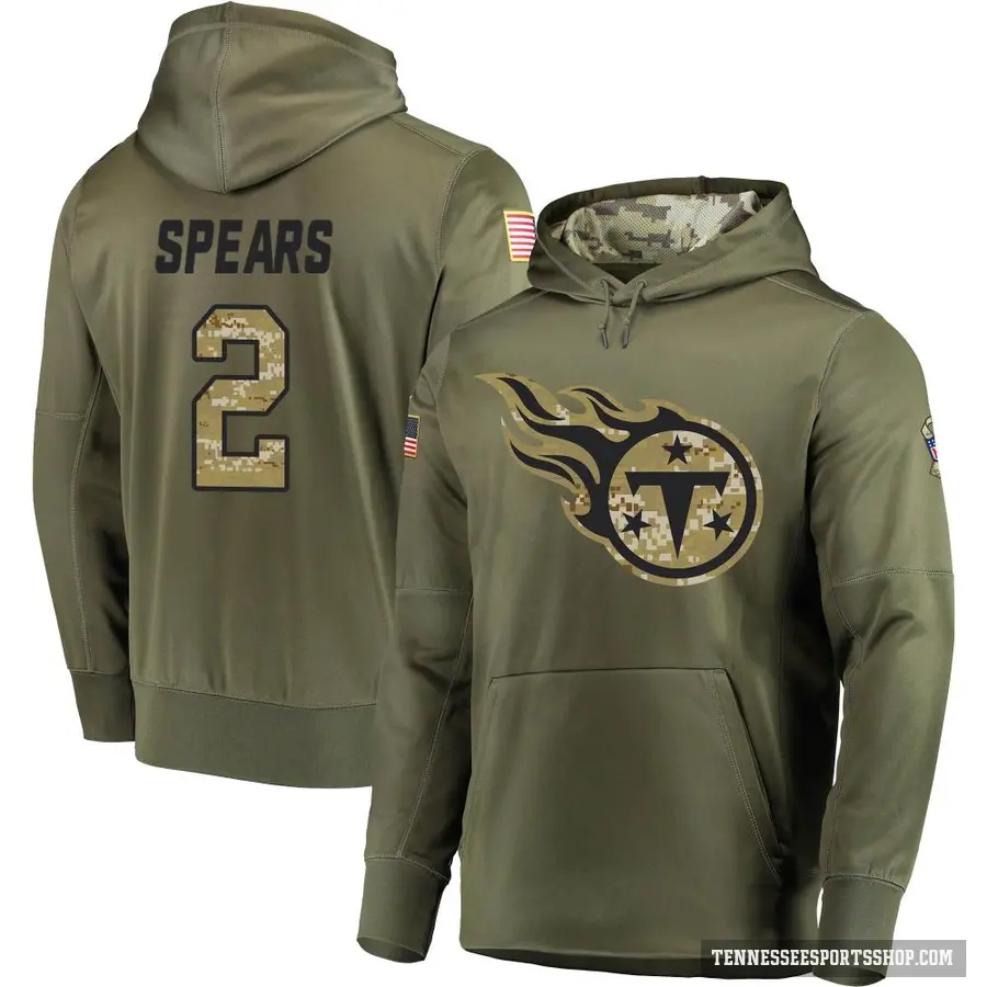 Men's ＃2 Tyjae Spears Tennessee Titans Olive Salute to Service Pullover Hoodie
