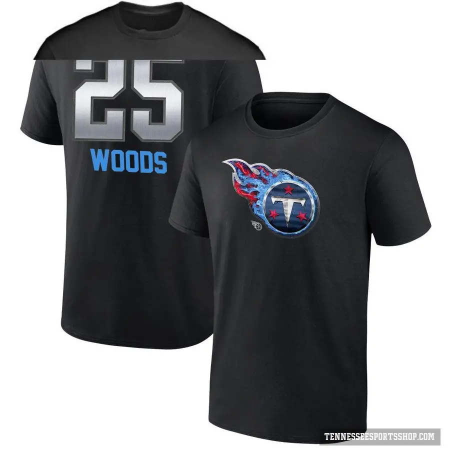 Men's ＃25 Xavier Woods Tennessee Titans Black Midnight Mascot T-Shirt