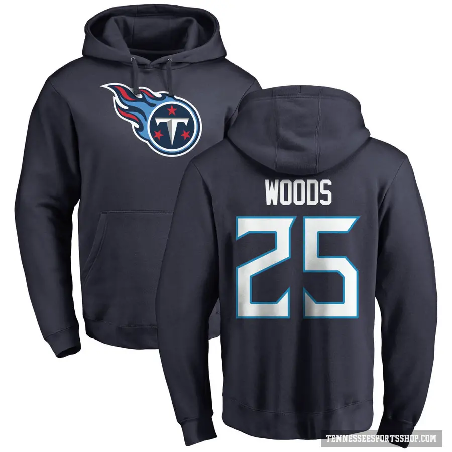 Men's ＃25 Xavier Woods Tennessee Titans Navy Pro Line Logo Pullover Hoodie