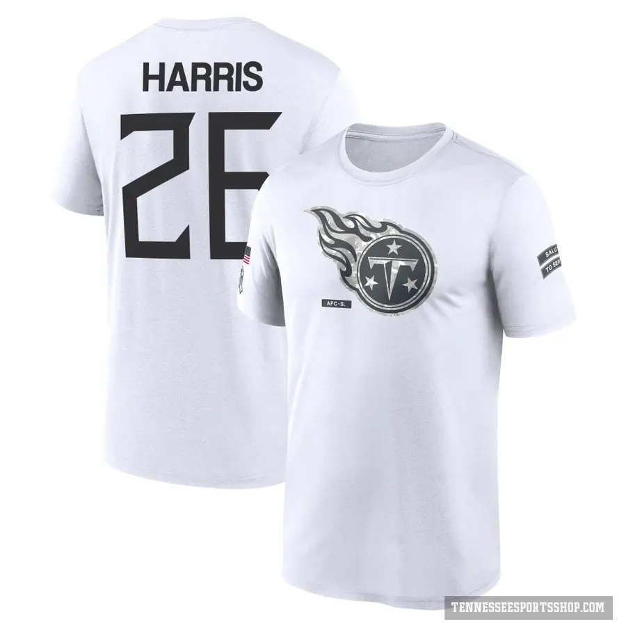 Men's ＃26 Marcus Harris Tennessee Titans White 2024 Salute to Service Performance T-Shirt
