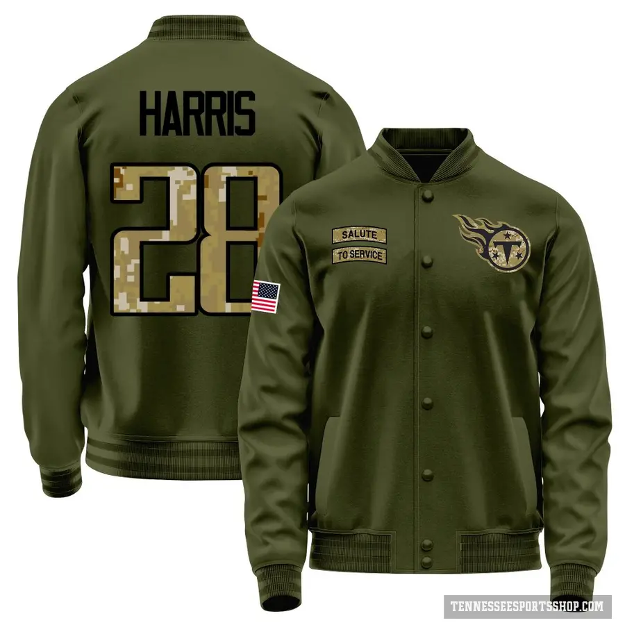Men's ＃28 Jermari Harris Tennessee Titans Olive Salute to Service Sideline Performance Jacket