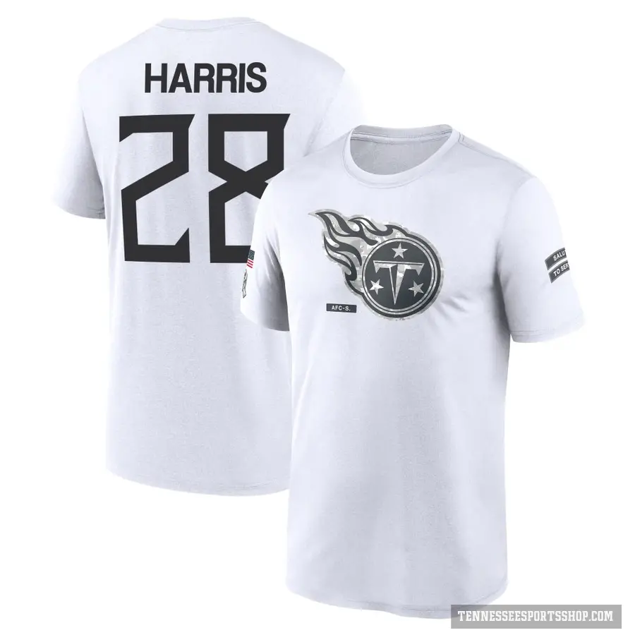 Men's ＃28 Jermari Harris Tennessee Titans White 2024 Salute to Service Performance T-Shirt