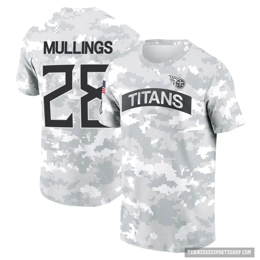 Men's ＃28 Kalel Mullings Tennessee Titans Camo Arctic 2024 Salute to Service Performance T-Shirt