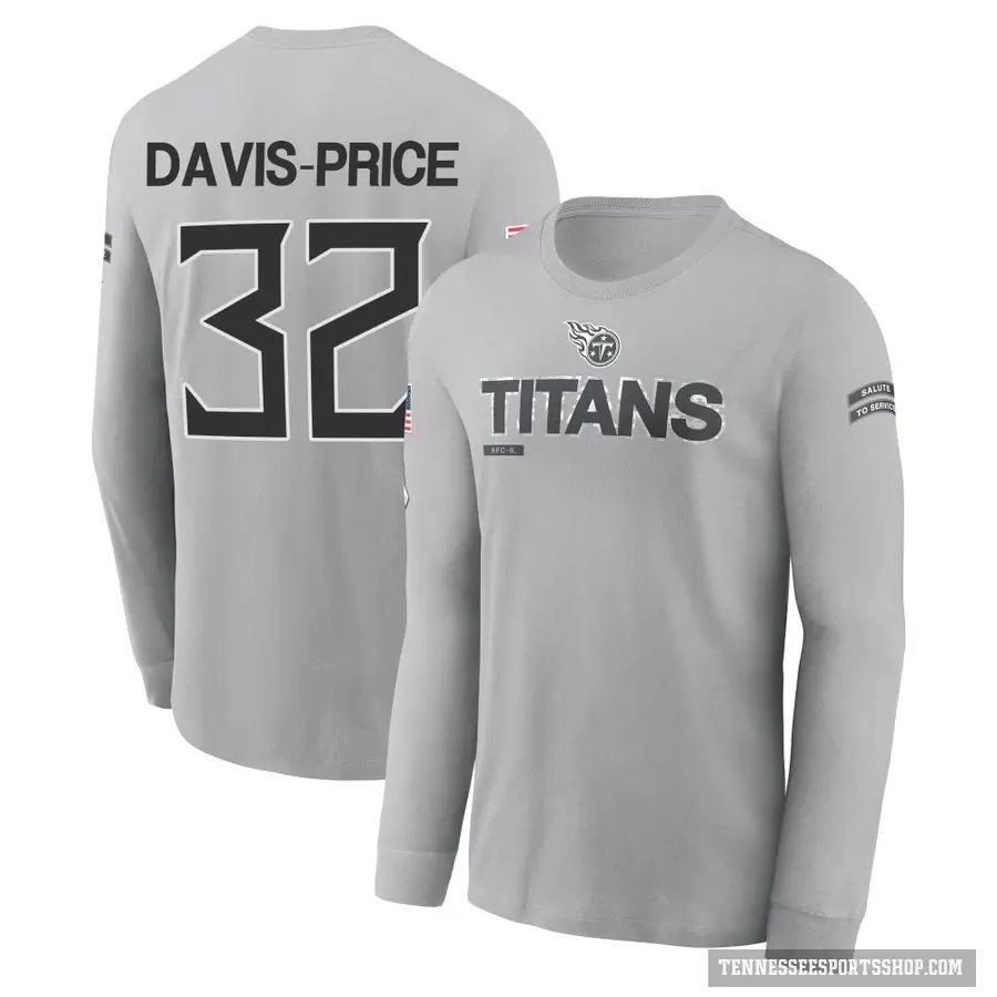 Men's ＃32 Tyrion Davis-Price Tennessee Titans Gray 2024 Salute to Service Long Sleeve T-Shirt