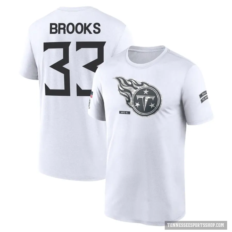 Men's ＃33 Kendell Brooks Tennessee Titans White 2024 Salute to Service Performance T-Shirt