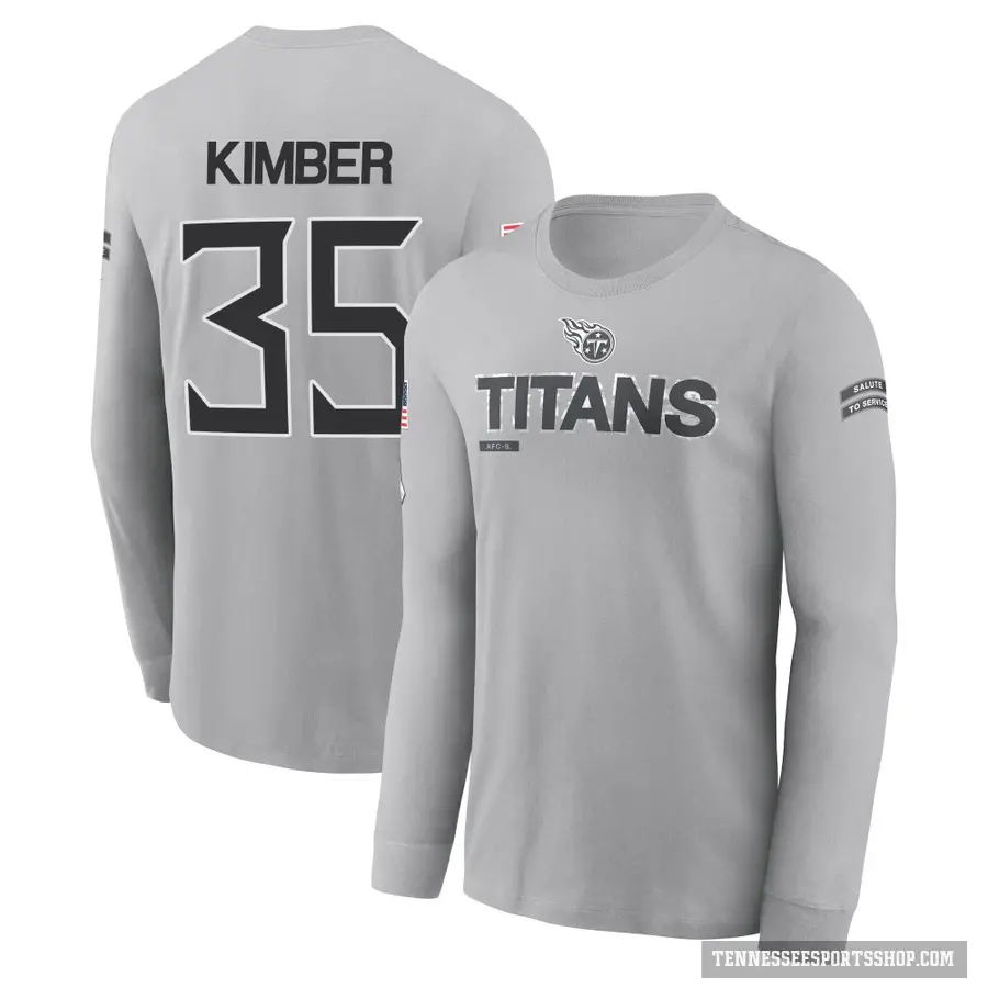 Men's ＃35 Jalen Kimber Tennessee Titans Gray 2024 Salute to Service Long Sleeve T-Shirt