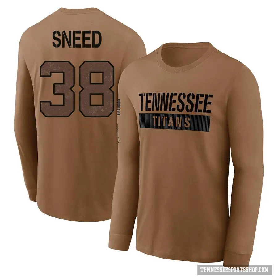 Men's ＃38 L'Jarius Sneed Tennessee Titans Brown 2023 Salute To Service Long Sleeve T-Shirt