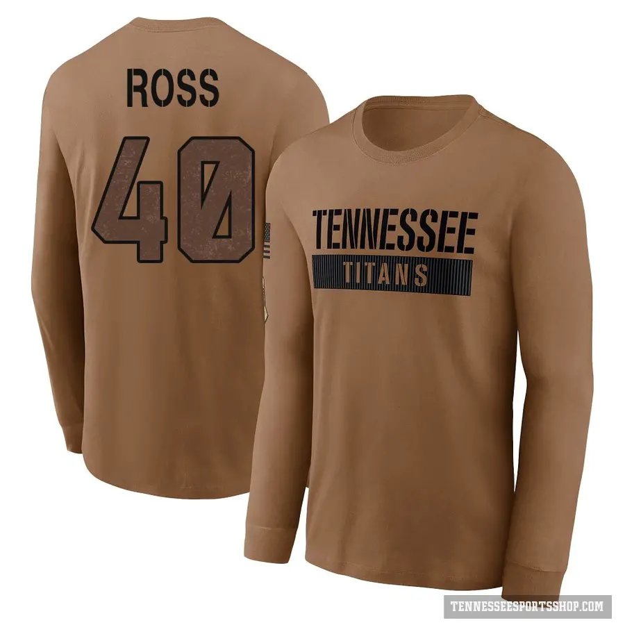 Men's ＃40 Davion Ross Tennessee Titans Brown 2023 Salute To Service Long Sleeve T-Shirt