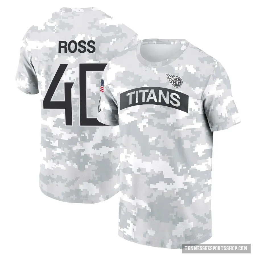 Men's ＃40 Davion Ross Tennessee Titans Camo Arctic 2024 Salute to Service Performance T-Shirt