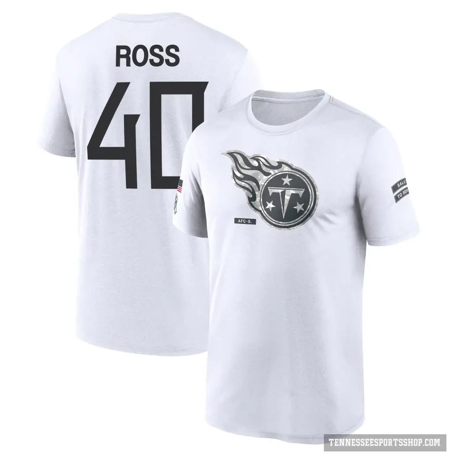 Men's ＃40 Davion Ross Tennessee Titans White 2024 Salute to Service Performance T-Shirt