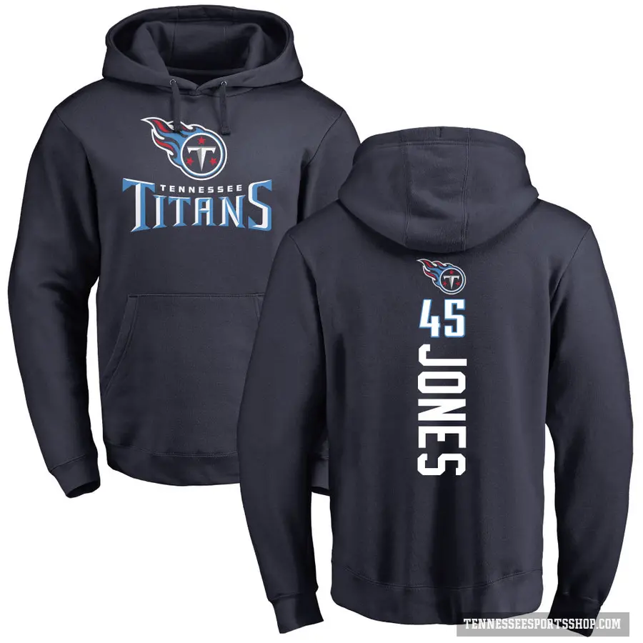Men's ＃45 Dre'Mont Jones Tennessee Titans Navy Pro Line Backer Pullover Hoodie