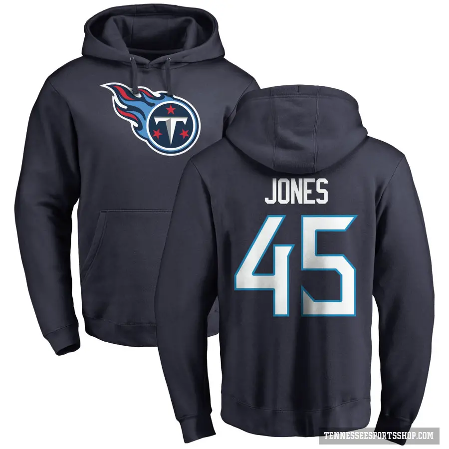Men's ＃45 Dre'Mont Jones Tennessee Titans Navy Pro Line Logo Pullover Hoodie