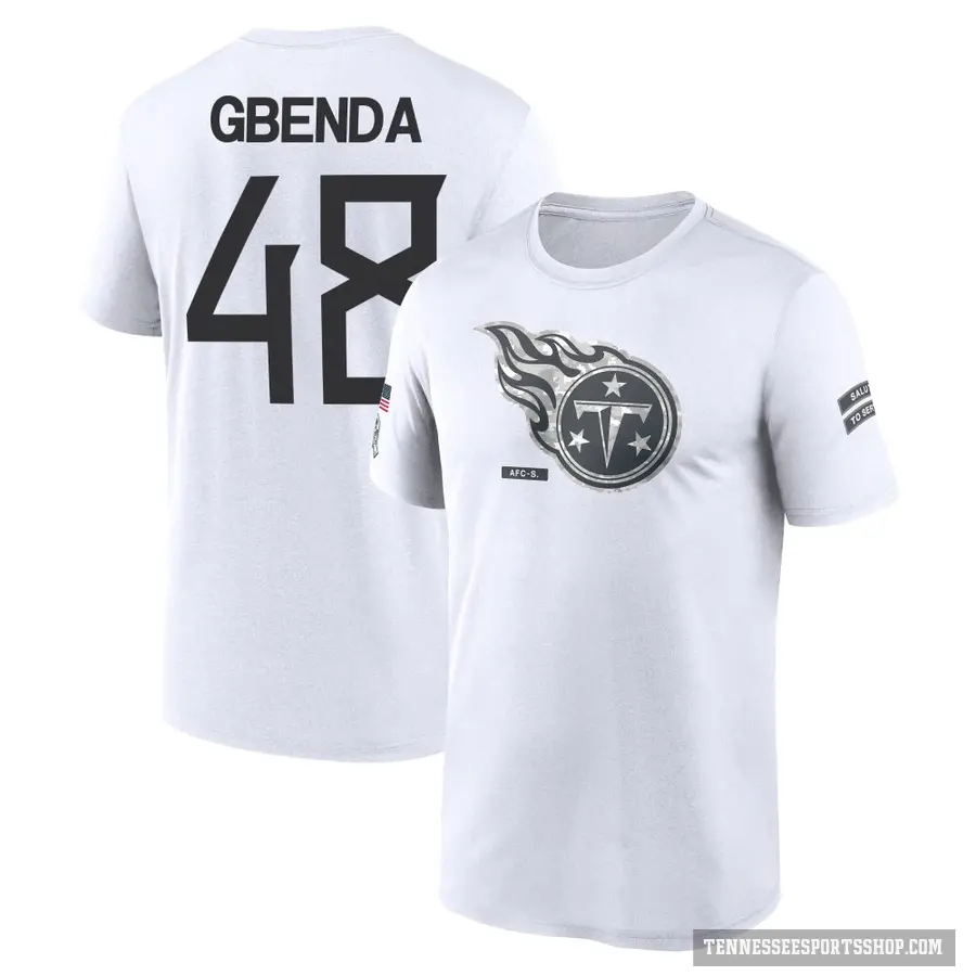 Men's ＃48 David Gbenda Tennessee Titans White 2024 Salute to Service Performance T-Shirt