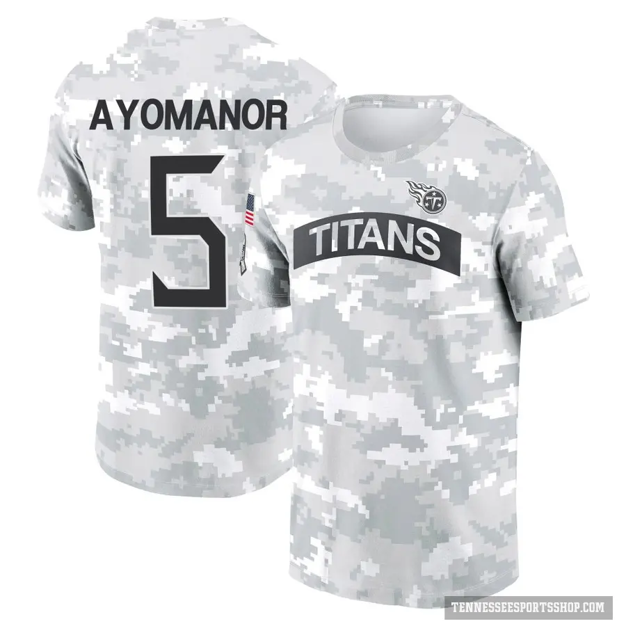 Men's ＃5 Elic Ayomanor Tennessee Titans Camo Arctic 2024 Salute to Service Performance T-Shirt