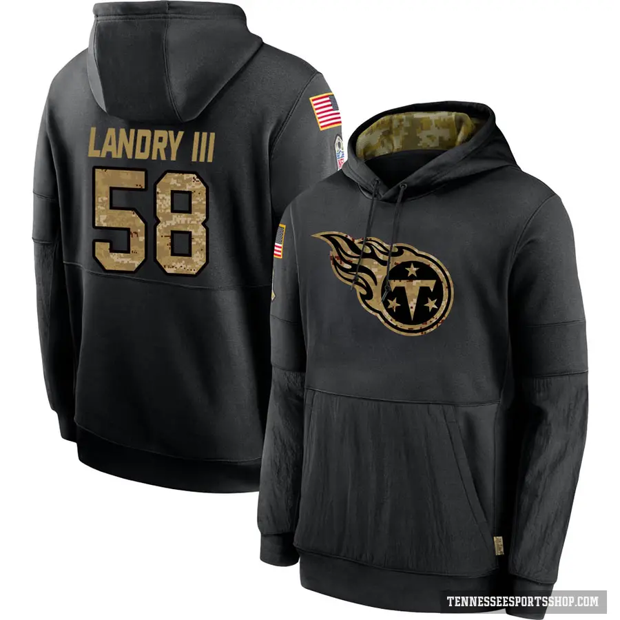 Men's ＃58 Harold Landry III Tennessee Titans Black 2020 Salute to Service Sideline Performance Pullover Hoodie