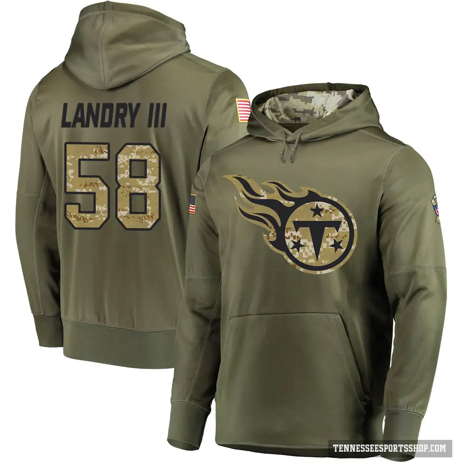 Men's ＃58 Harold Landry III Tennessee Titans Olive Salute to Service Pullover Hoodie