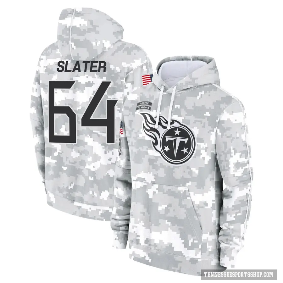 Men's ＃64 Jackson Slater Tennessee Titans Arctic Camo 2024 Salute to Service Club Fleece Pullover Hoodie