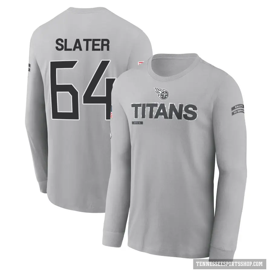 Men's ＃64 Jackson Slater Tennessee Titans Gray 2024 Salute to Service Long Sleeve T-Shirt
