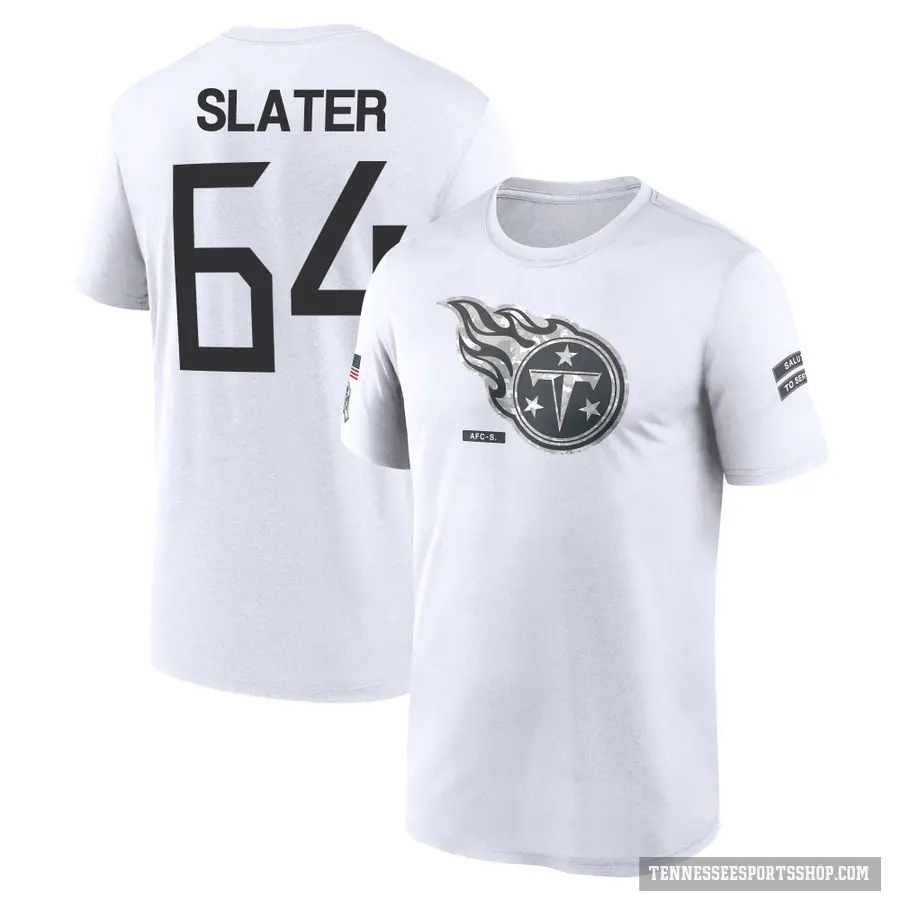 Men's ＃64 Jackson Slater Tennessee Titans White 2024 Salute to Service Performance T-Shirt