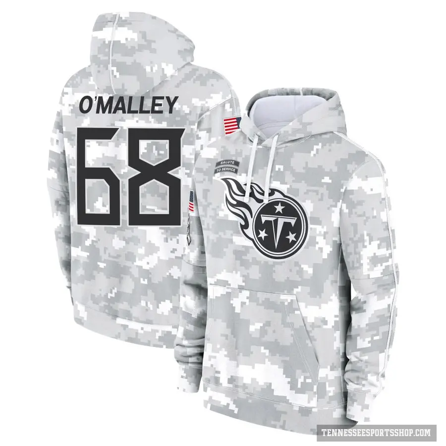 Men's ＃68 Devonte O'Malley Tennessee Titans Arctic Camo 2024 Salute to Service Club Fleece Pullover Hoodie
