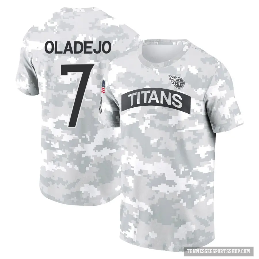 Men's ＃7 Oluwafemi Oladejo Tennessee Titans Camo Arctic 2024 Salute to Service Performance T-Shirt