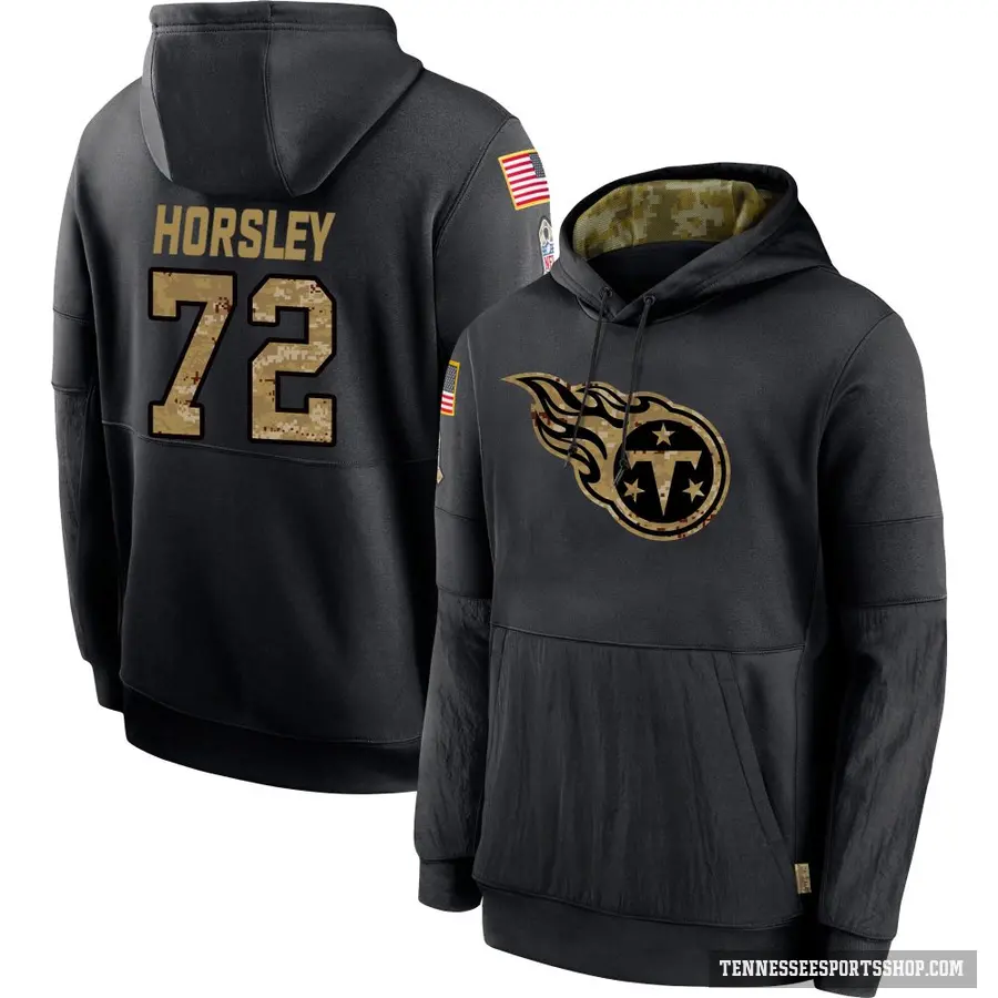 Men's ＃72 Cam Horsley Tennessee Titans Black 2020 Salute to Service Sideline Performance Pullover Hoodie