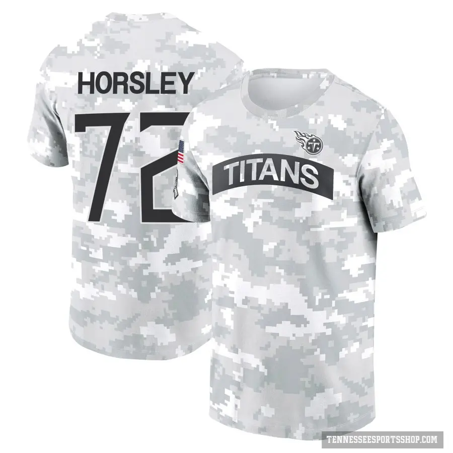 Men's ＃72 Cam Horsley Tennessee Titans Camo Arctic 2024 Salute to Service Performance T-Shirt