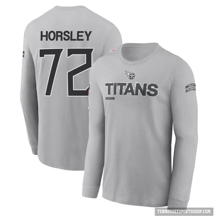 Men's ＃72 Cam Horsley Tennessee Titans Gray 2024 Salute to Service Long Sleeve T-Shirt