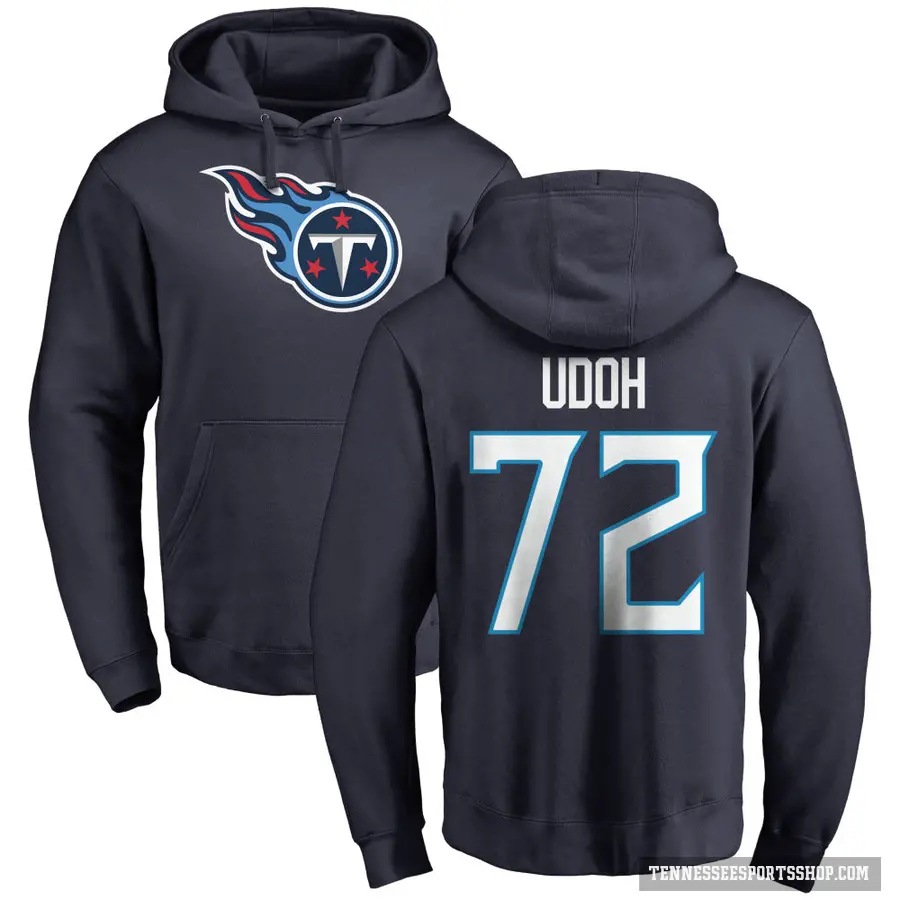 Men's ＃72 Olisaemeka Udoh Tennessee Titans Navy Pro Line Logo Pullover Hoodie