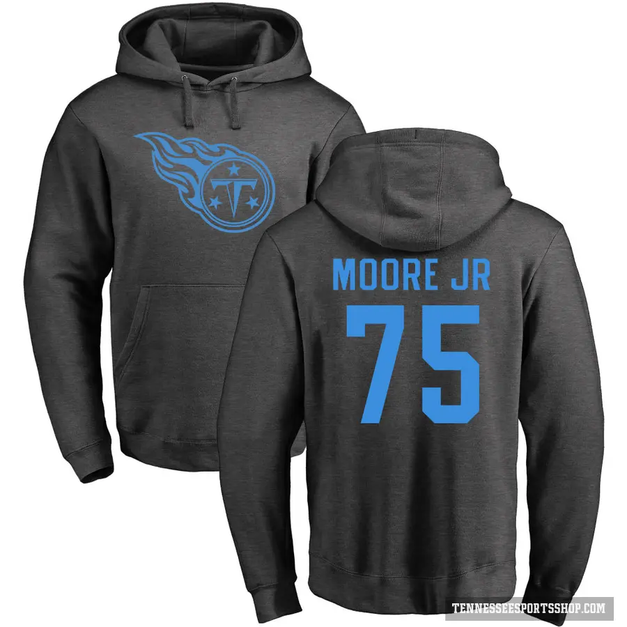 Men's ＃75 Dan Moore Jr. Tennessee Titans Pro Line by Branded Ash One Color Pullover Hoodie