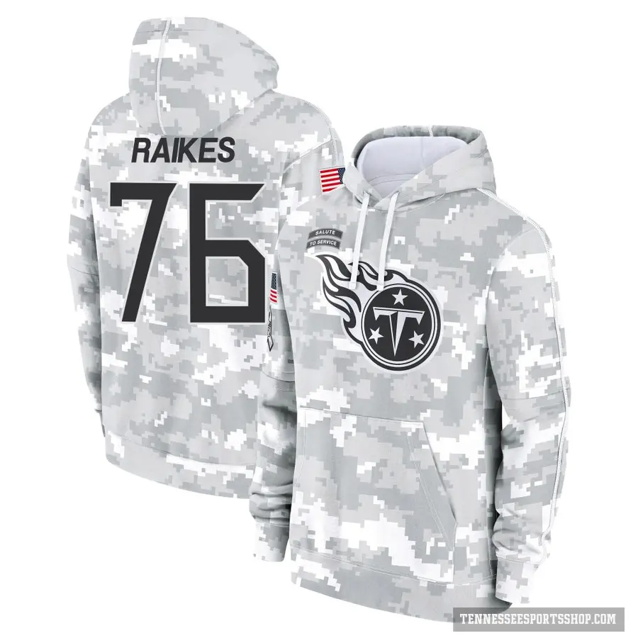 Men's ＃76 Isaiah Raikes Tennessee Titans Arctic Camo 2024 Salute to Service Club Fleece Pullover Hoodie