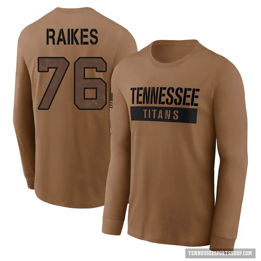 Men's ＃76 Isaiah Raikes Tennessee Titans Brown 2023 Salute To Service Long Sleeve T-Shirt