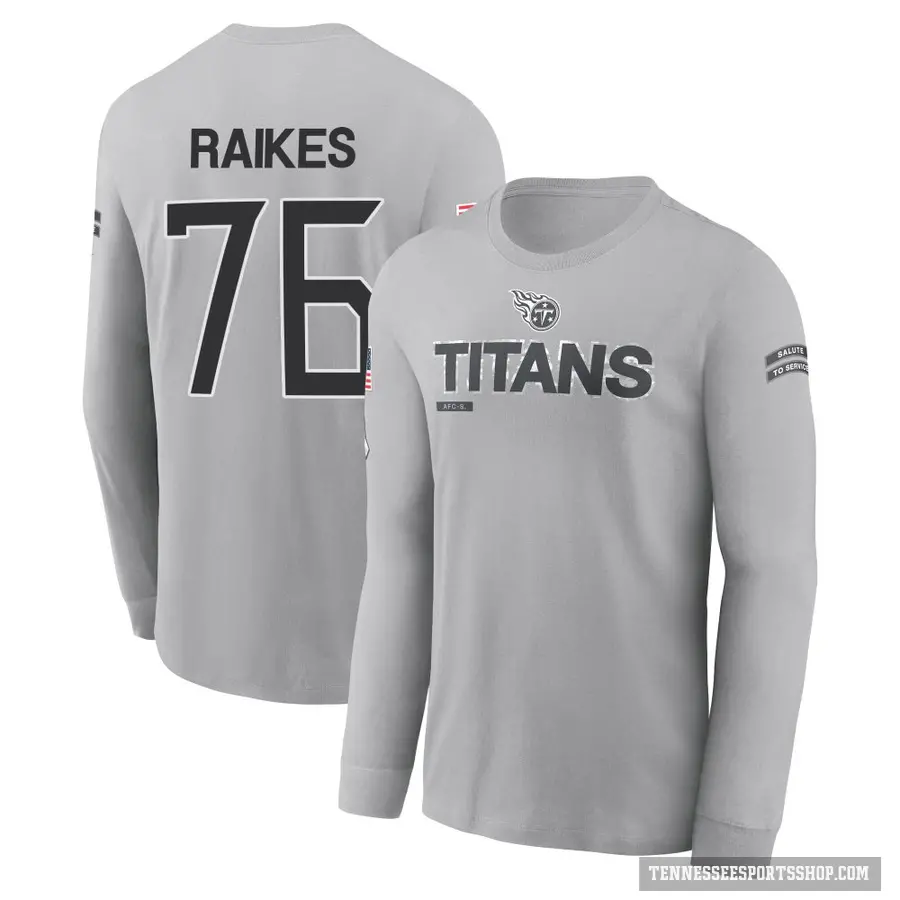Men's ＃76 Isaiah Raikes Tennessee Titans Gray 2024 Salute to Service Long Sleeve T-Shirt