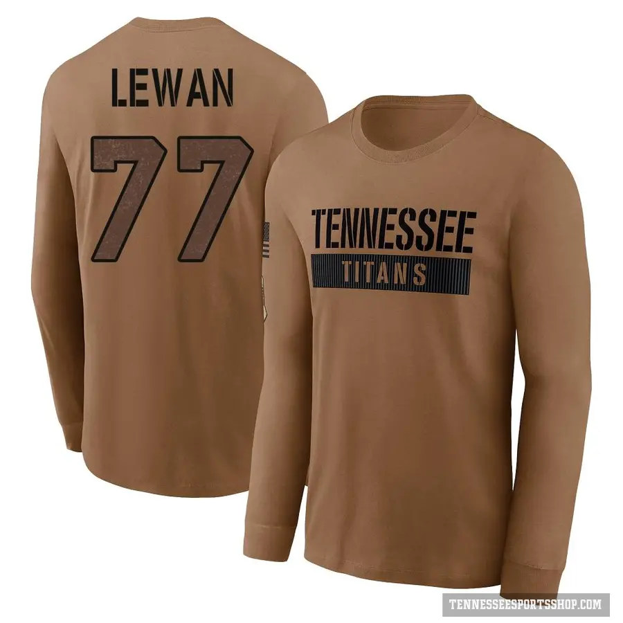 Men's ＃77 Taylor Lewan Tennessee Titans Brown 2023 Salute To Service Long Sleeve T-Shirt