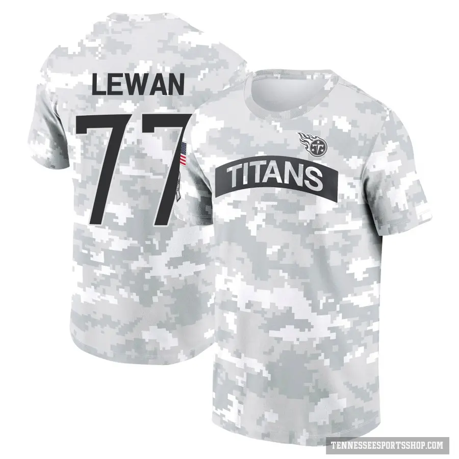 Men's ＃77 Taylor Lewan Tennessee Titans Camo Arctic 2024 Salute to Service Performance T-Shirt