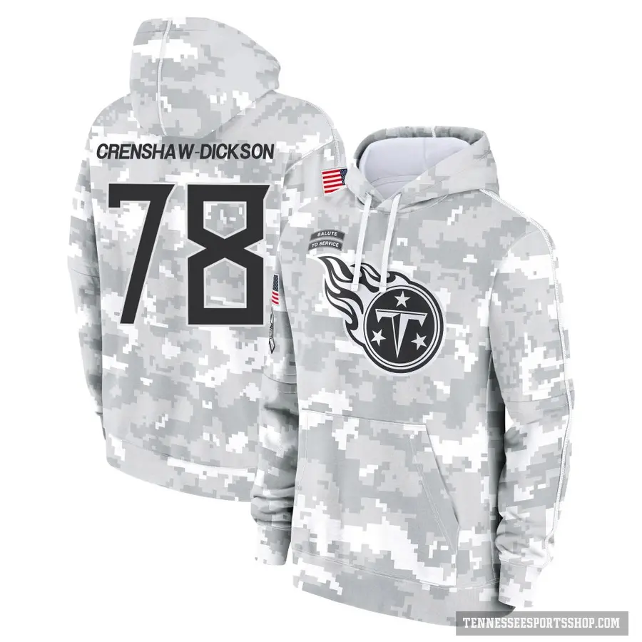 Men's ＃78 Brandon Crenshaw-Dickson Tennessee Titans Arctic Camo 2024 Salute to Service Club Fleece Pullover Hoodie
