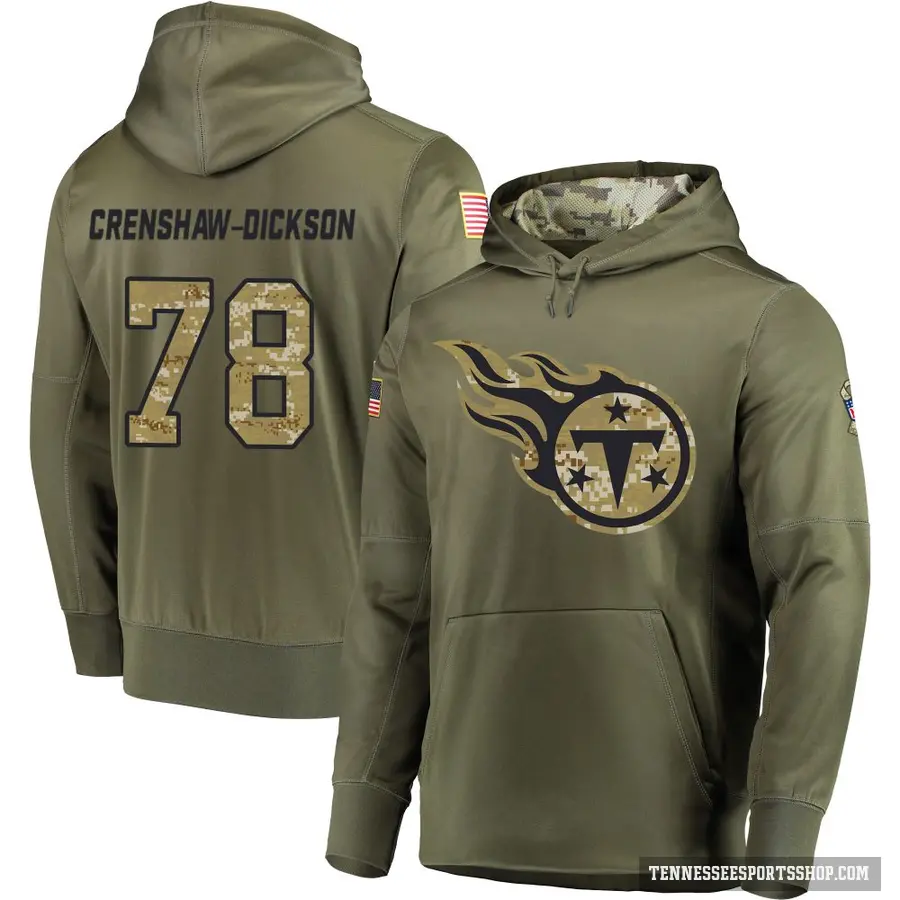 Men's ＃78 Brandon Crenshaw-Dickson Tennessee Titans Olive Salute to Service Pullover Hoodie
