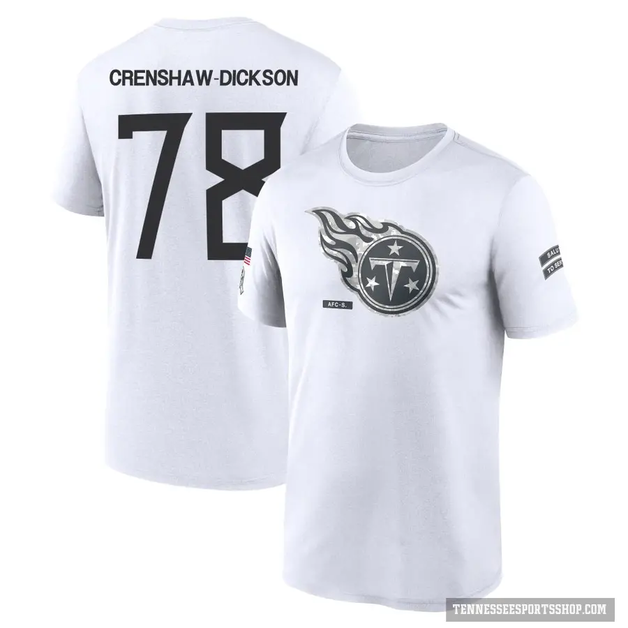 Men's ＃78 Brandon Crenshaw-Dickson Tennessee Titans White 2024 Salute to Service Performance T-Shirt