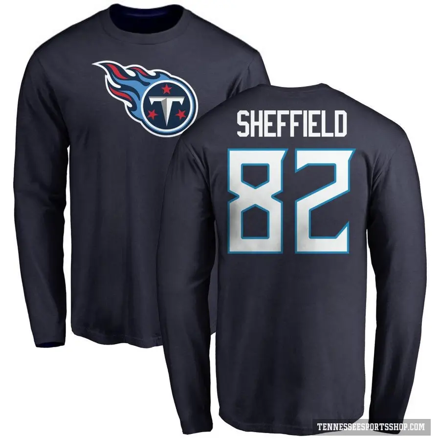 Men's ＃82 TJ Sheffield Tennessee Titans Navy Logo Long Sleeve T-Shirt