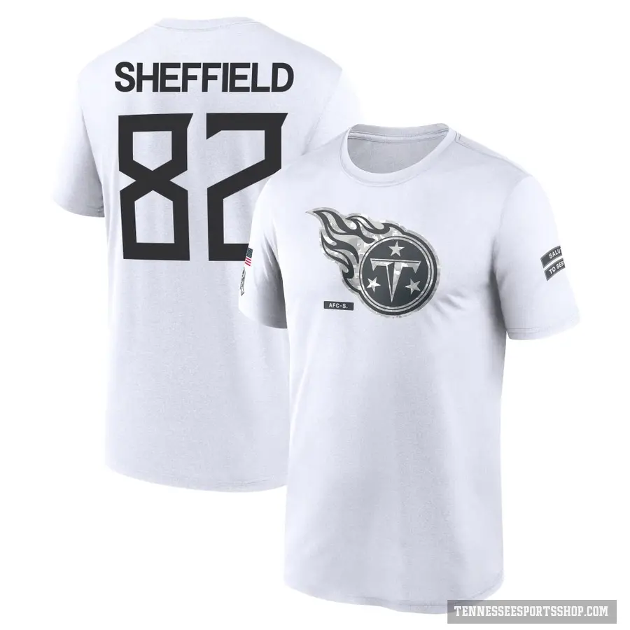 Men's ＃82 TJ Sheffield Tennessee Titans White 2024 Salute to Service Performance T-Shirt