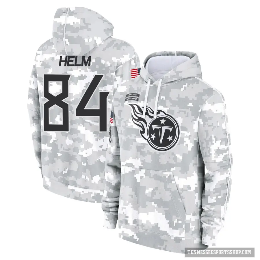 Men's ＃84 Gunnar Helm Tennessee Titans Arctic Camo 2024 Salute to Service Club Fleece Pullover Hoodie