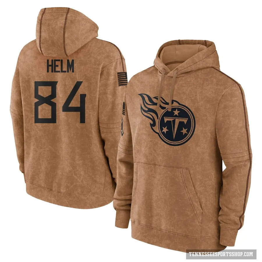 Men's ＃84 Gunnar Helm Tennessee Titans Brown 2023 Salute To Service Club Pullover Hoodie