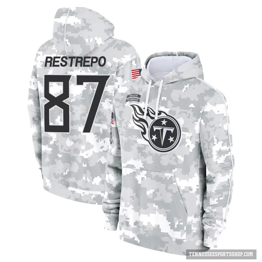 Men's ＃87 Xavier Restrepo Tennessee Titans Arctic Camo 2024 Salute to Service Club Fleece Pullover Hoodie