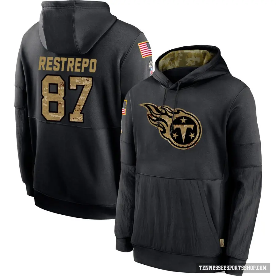 Men's ＃87 Xavier Restrepo Tennessee Titans Black 2020 Salute to Service Sideline Performance Pullover Hoodie
