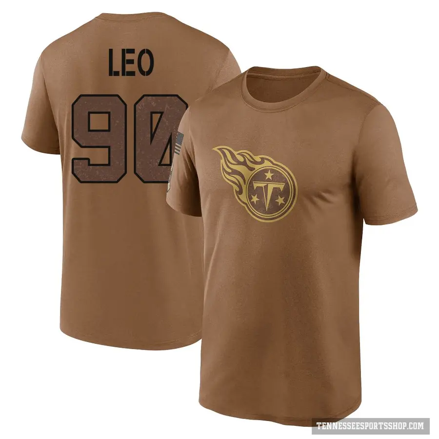 Men's ＃90 Titus Leo Tennessee Titans Brown 2023 Salute To Service Performance T-Shirt
