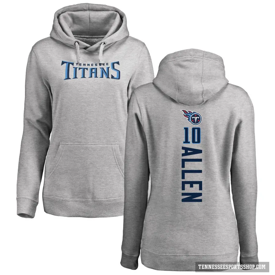 Women's ＃10 Brandon Allen Tennessee Titans Pro Line Ash Backer Pullover Hoodie