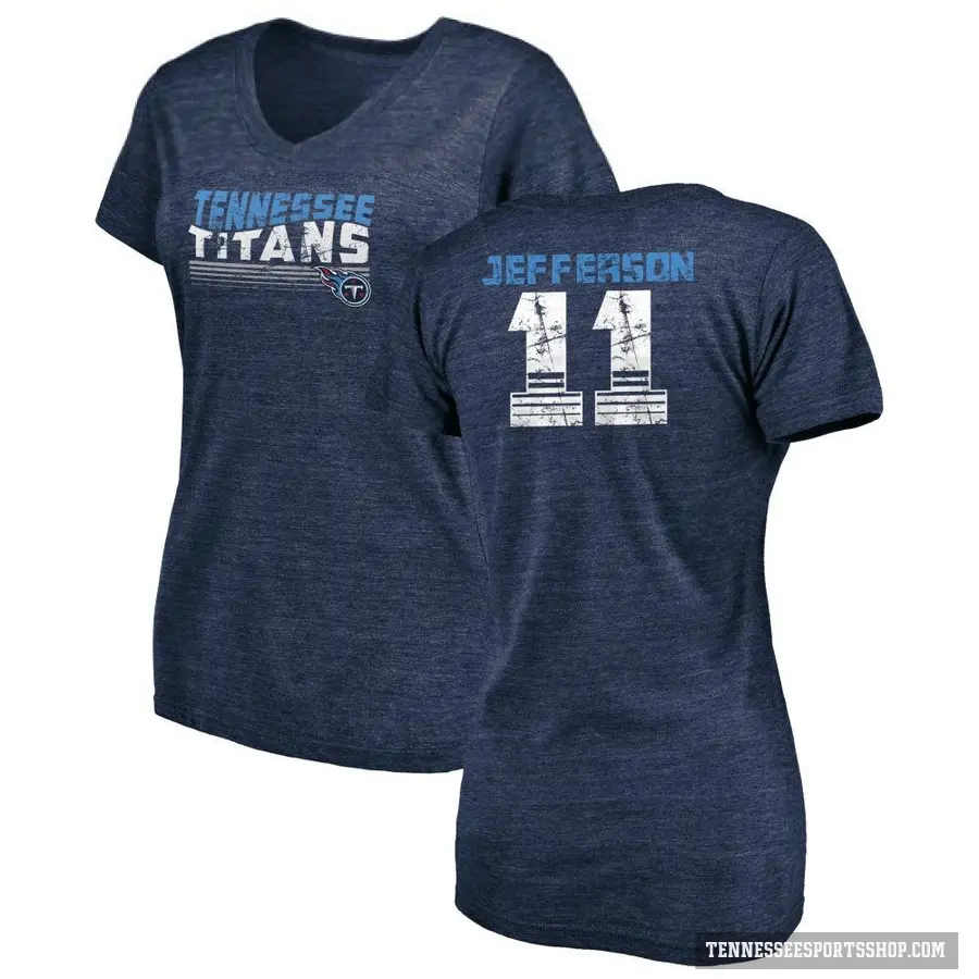 Women's ＃11 Van Jefferson Tennessee Titans Navy Retro V-Neck T-Shirt