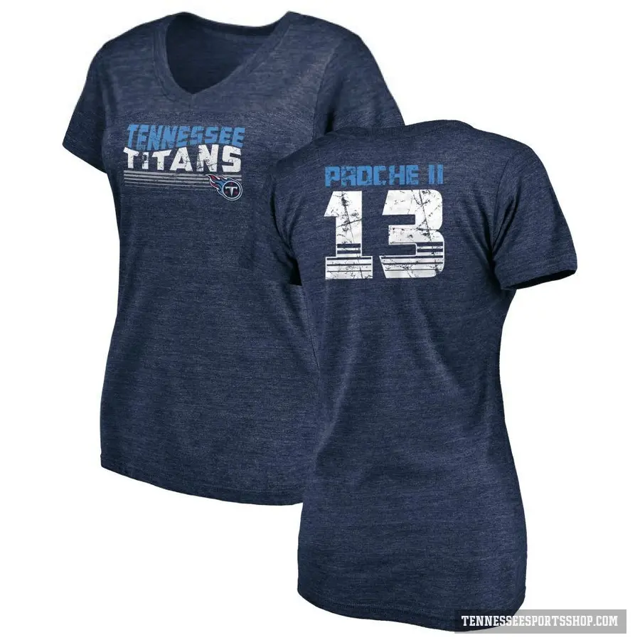 Women's ＃13 James Proche II Tennessee Titans Navy Retro V-Neck T-Shirt