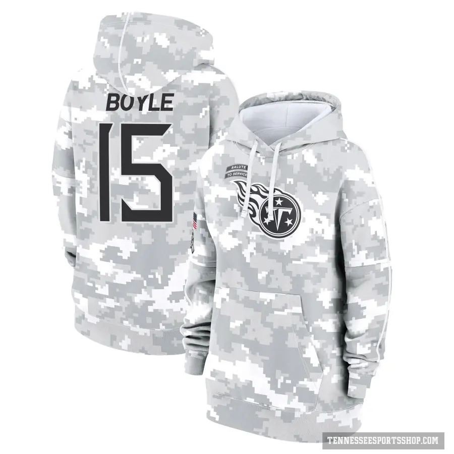 Women's ＃15 Tim Boyle Tennessee Titans Arctic Camo 2024 Salute to Service Club Fleece Pullover Hoodie